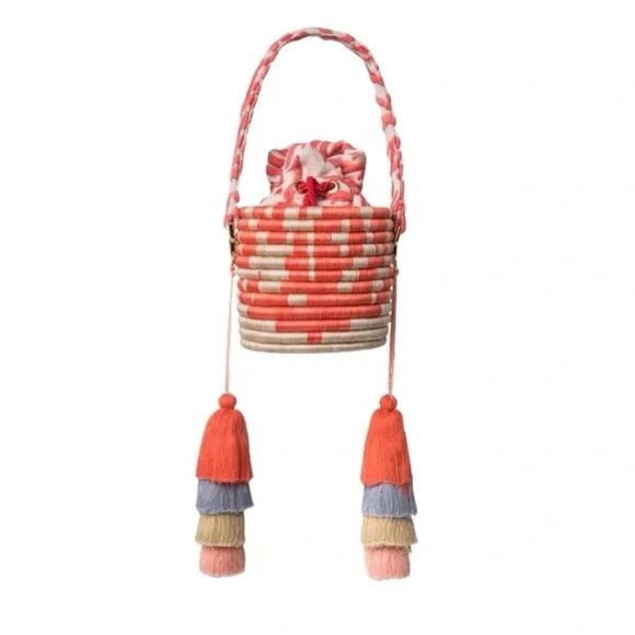 Maison Alma Handmade Tassle Bucket Bag in Coral New Retails $500 - Picture 8 of 9